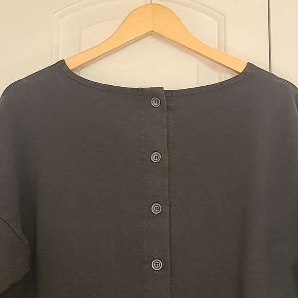 Ischiko Pullover Cotton Stretch Button-Back Lagen Look Top Charcoal Gray Size M - Picture 6 of 13